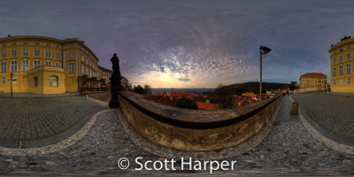 Pano of Outside of Prague Castle with view of Prague