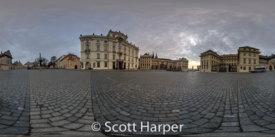 Pano of Outside of Prague Castle with view of Prague