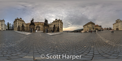 Pano of Outside of Prague Castle with view of Prague